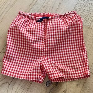 Baby Boden red gingham swim trunks 18-24mo